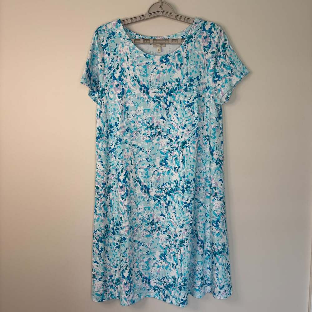 Talbots floral dress womens M stretch short sleeve pocket summer beach A-Line